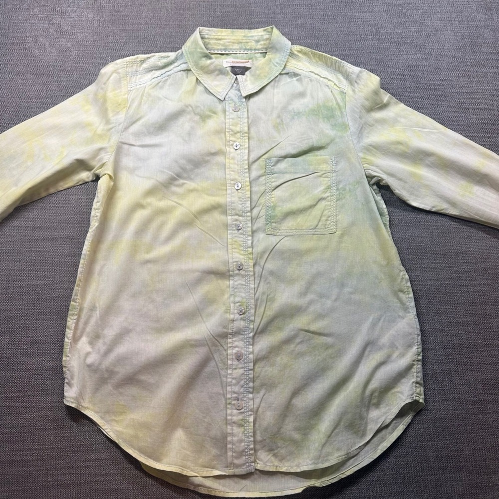 Pilcro Anthropologie Button Down Women Small Green Yellow Tie Dye Shirt